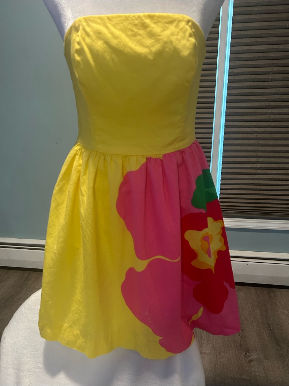 Lilly Pulitzer Yellow Strapless Mini Dress with Pink Floral Panel